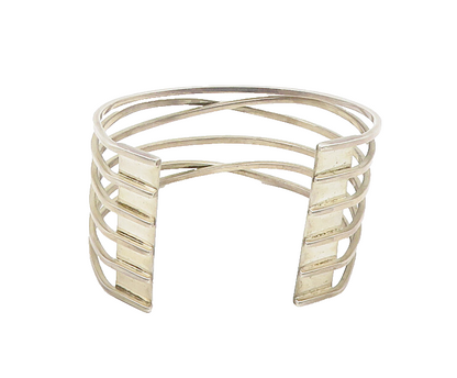 MEXICO 925 Sterling Silver  Vintage Shiny Split Highway Cuff Bracelet  BT7525