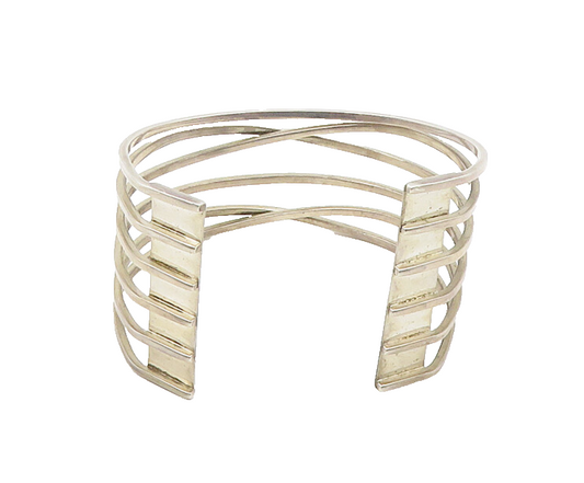 MEXICO 925 Sterling Silver  Vintage Shiny Split Highway Cuff Bracelet  BT7525