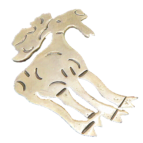 925 Sterling Silver  Vintage Moose Etched Detail Animal Brooch Pin  BP9289