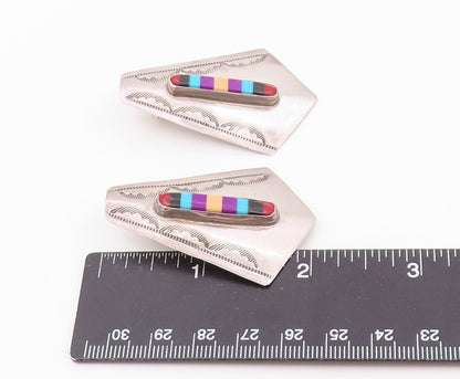 925 Sterling Silver Vintage Earrings SOUITHWESTERN Multi Gemstone Stud  EG14513