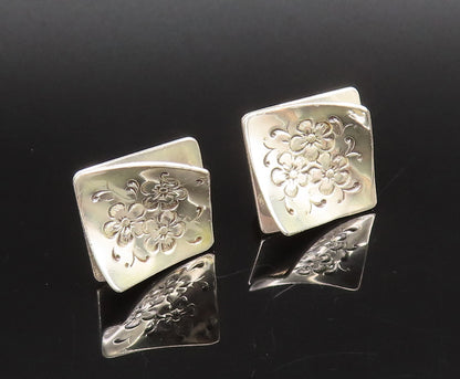GRET BARKIN 925 Silver  Vintage Lifted Ends Floral Screw Back Earrings EG12289