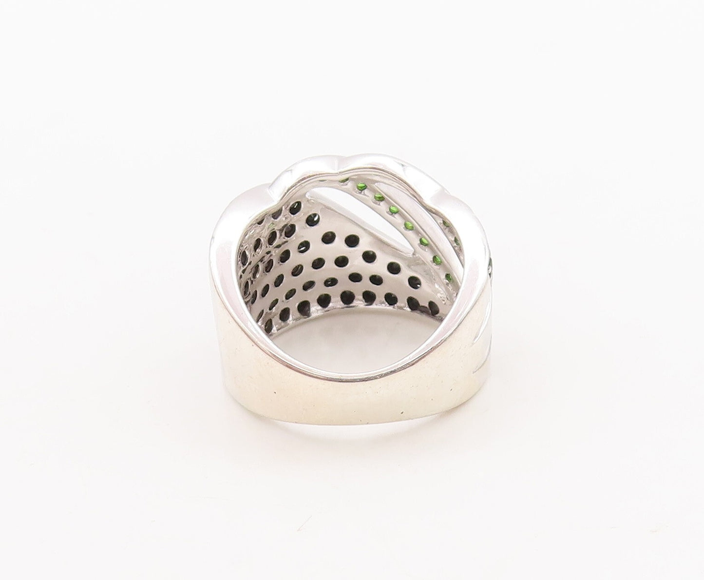 925 Sterling Silver Vintage Ring Designer Green CZ & Spinel Inlay  Sz 6 RG29563