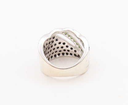 925 Sterling Silver Vintage Ring Designer Green CZ & Spinel Inlay  Sz 6 RG29563