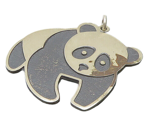 BELL 925 Silver  Vintage Two Tone Oxidized Panda Bear Motif Pendant  PT15462
