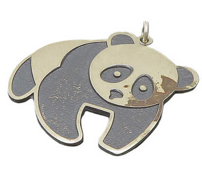 BELL 925 Silver  Vintage Two Tone Oxidized Panda Bear Motif Pendant  PT15462