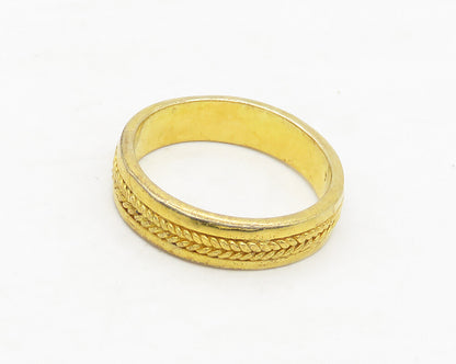 925 Sterling Silver  Shiny Gold Plated Wheat Detail Band Ring Sz 7  RG17295