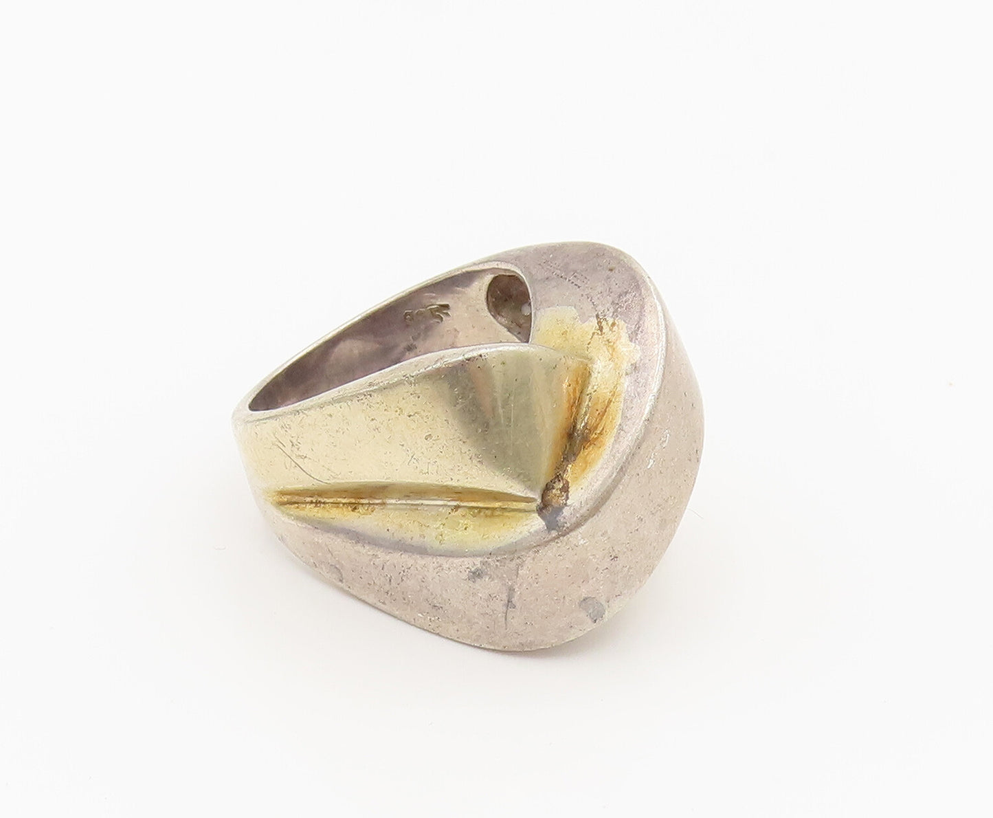 925 Silver  Vintage Two Tone X Crisscross Statement Ring Sz 7.5  RG26226