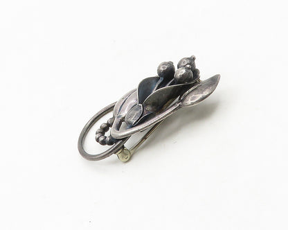 925 Sterling Silver  Vintage Dark Tone Flower Swirl Brooch Pin  BP7382