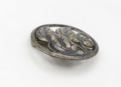 925 Sterling Silver  Vintage Antique Dark Tone Floral Leaf Brooch Pin  BP8375