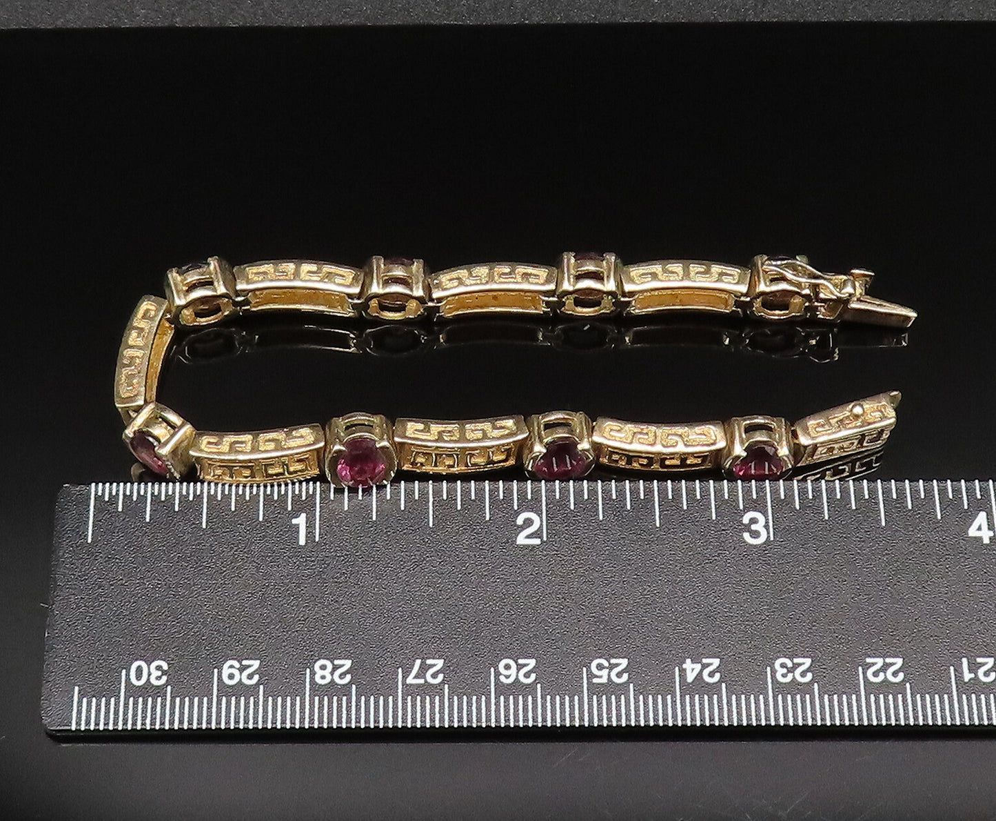925 Silver  Vintage Engraved Gold Plated Amethyst Tennis Bracelet  BT9512