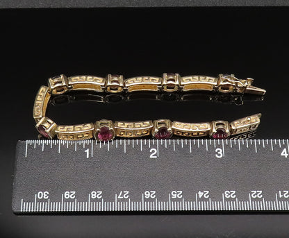 925 Silver  Vintage Engraved Gold Plated Amethyst Tennis Bracelet  BT9512
