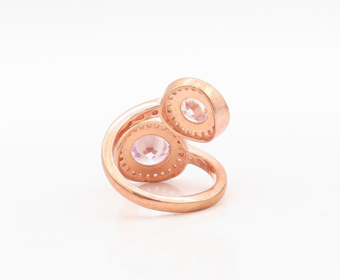 925 Sterling Silver Vintage Ring Rose Gold Plated Topaz Bypass  Sz 7  RG30073