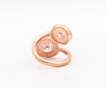 925 Sterling Silver Vintage Ring Rose Gold Plated Topaz Bypass  Sz 7  RG30073
