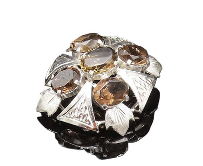 925 Sterling Silver  Vintage Smoky Quartz Leaf Fidget Dome Brooch Pin  BP9648