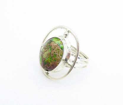 925 Sterling Silver  Green & Purple Jasper Shiny Cocktail Ring Sz 7.5  RG8036
