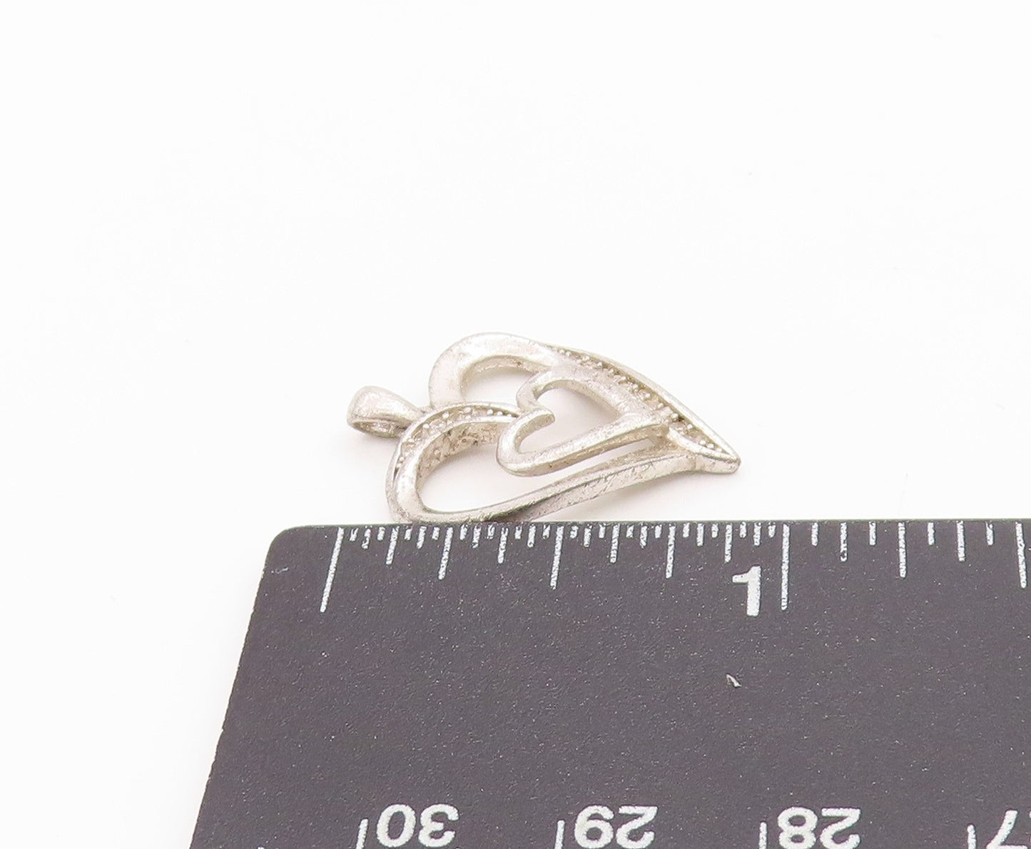 925 Sterling Silver Vintage Pendant Topaz Inlay Double Hearts  PT24412
