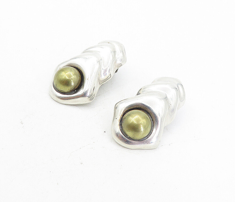MEXICO 925 Sterling Silver  Vintage Two Tone Non Pierce Drop Earrings  EG4018