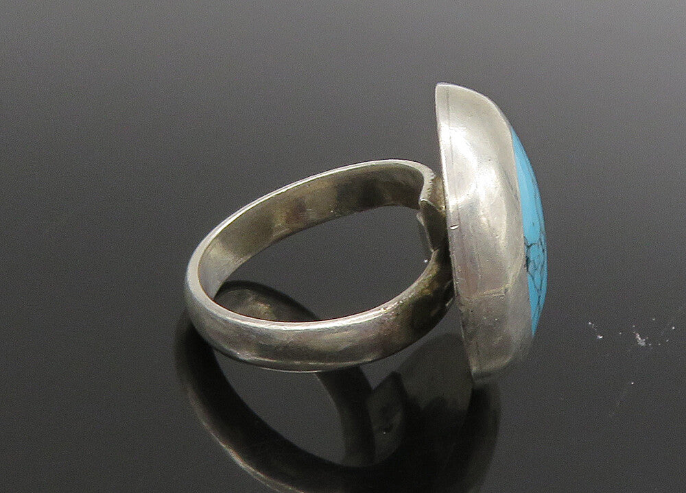 925 Sterling Silver  Vintage Inlaid Turquoise Cocktail Ring Sz 7.5  RG22822