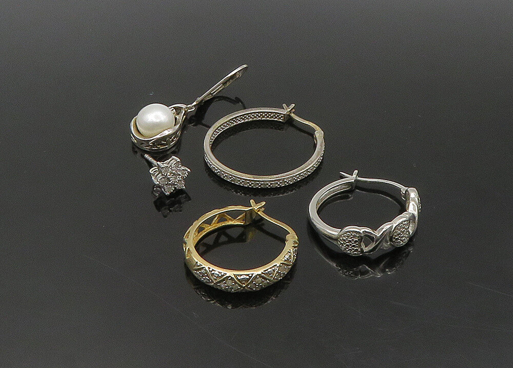 925 Silver   Vintage Genuine Diamonds & Pearl Lot Single Earrings  EG11285