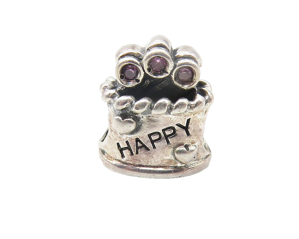 CHAM 925 Sterling Silver  Pink Topaz Happy Birthday Cake Slide Pendant  PT8660
