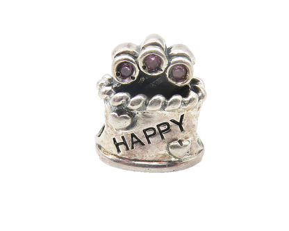 CHAM 925 Sterling Silver  Pink Topaz Happy Birthday Cake Slide Pendant  PT8660
