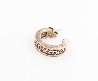 925 Sterling Silver Vintage Earrings  XOXO Hugs & Kisses Cut Out Hoops  EG13752