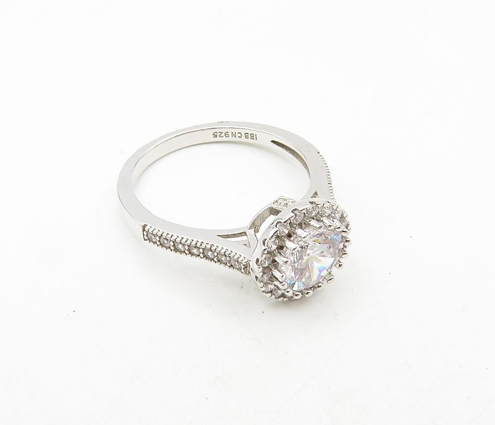 IBB 925 Silver  Sparkling Cubic Zirconia Solitaire Accent Ring Sz 7  RG8946