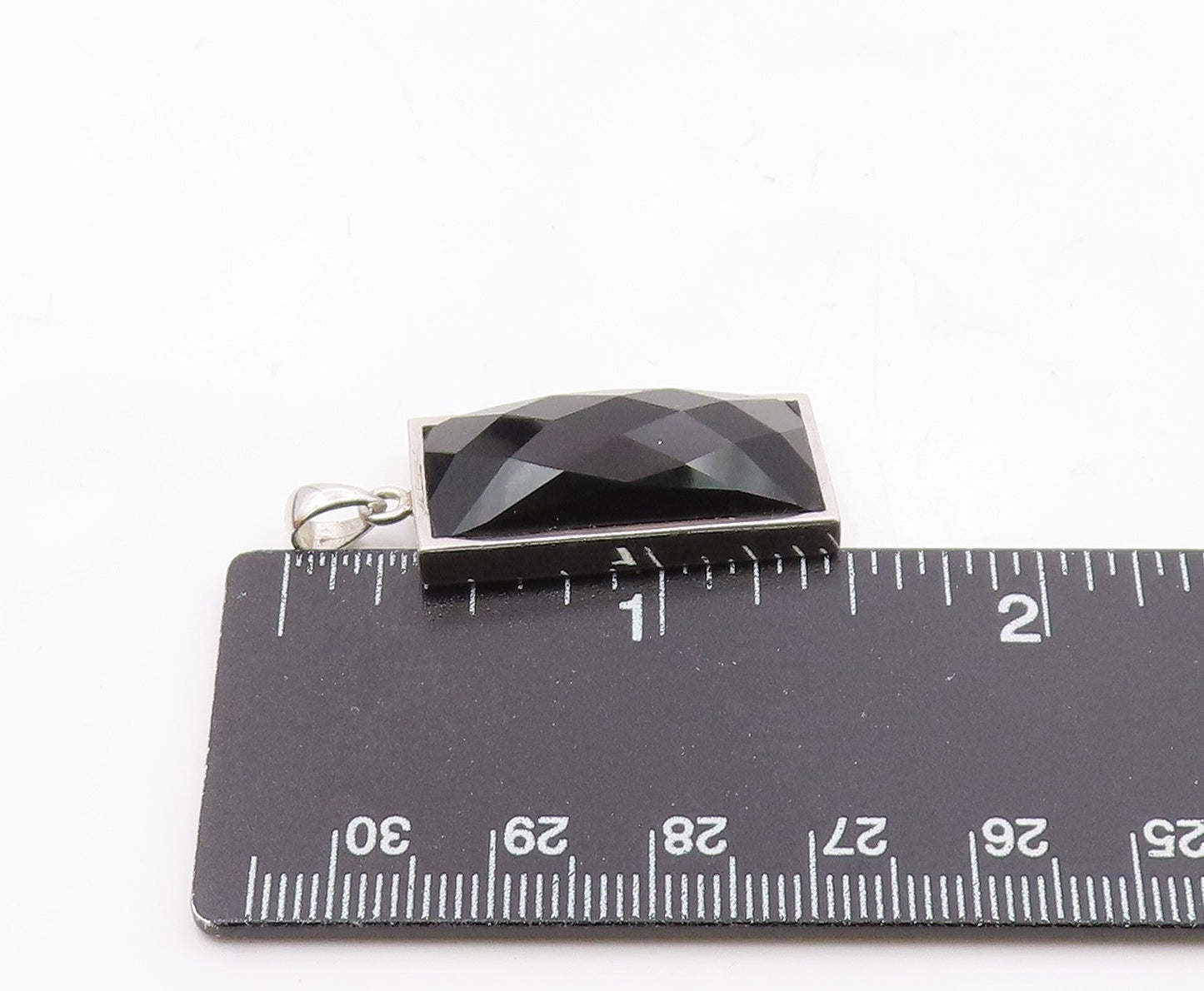 925 Sterling Silver  Faceted Black Hematite Square Drop Pendant  PT11638