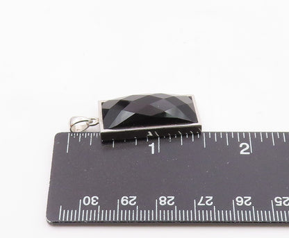 925 Sterling Silver  Faceted Black Hematite Square Drop Pendant  PT11638