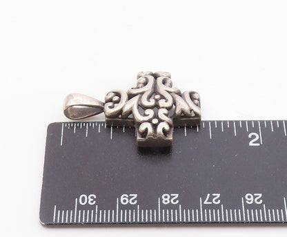 925 Sterling Silver  Vintage Shiny Heart Swirl Pattern Cross Pendant  PT19290