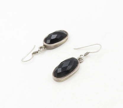 925 Sterling Silver Vintage Faceted Black Hematite Dangle Earrings EG8662