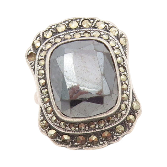 925 Sterling Silver Vintage Ring Dark Tone Victorian Hematite  Sz 3.5  RG31718
