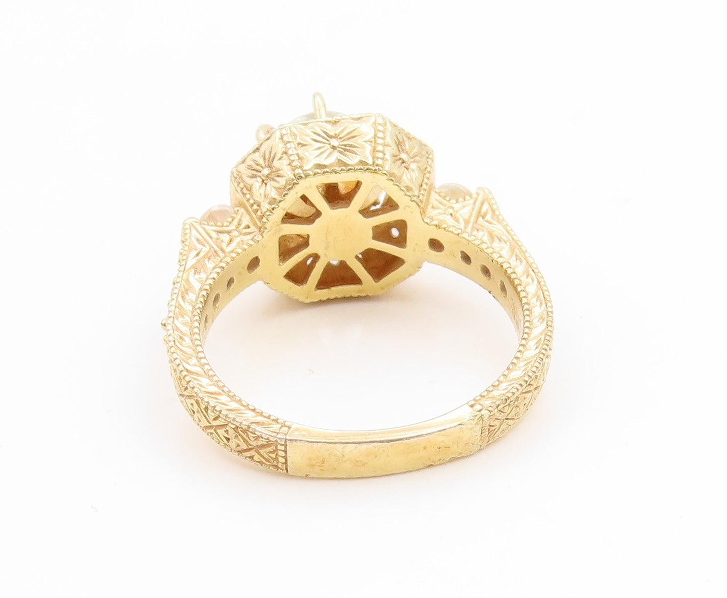 925 Sterling Silver Vintage Ring Gold Plated CZ Geometric Band  Sz 7  RG34725