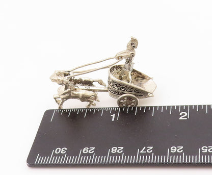 925 Sterling Silver Vintage Brooch Antique 3D Cut Royal Chariot  BP11684