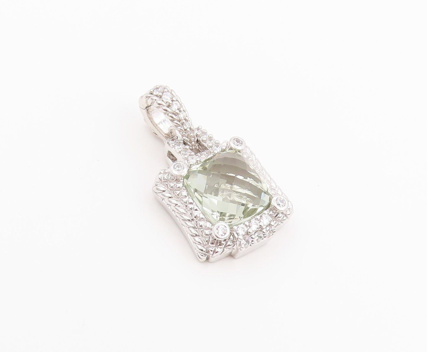 925 Sterling Silver Vintage Pendant JUDITH RIPKA Green Amethyst Charm  PT26422