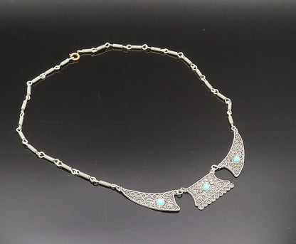 ISRAEL 925 Silver  Vintage Antique Spiral Rope Twist Turquoise Necklace NE3925