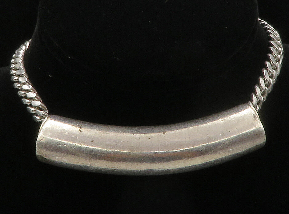 RAGE 925 Sterling Silver Vintage Curved Pendant Curb Chain Necklace NE2360