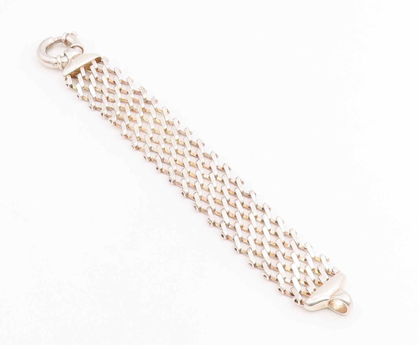 925 Sterling Silver Vintage Bracelet Flexible Geometric Lattice Grid  BT12206