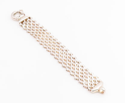 925 Sterling Silver Vintage Bracelet Flexible Geometric Lattice Grid  BT12206