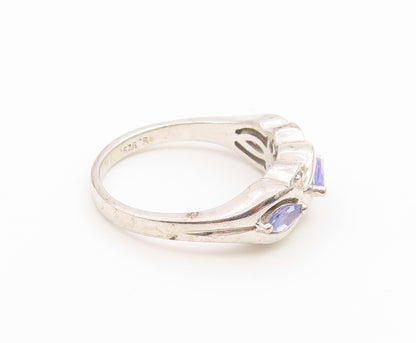 925 Sterling Silver Vintage Ring Elegant Three Stone Tanzanite Band Sz 8 RG36797