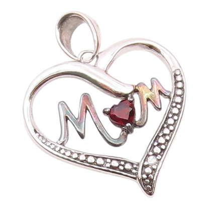 925 Sterling Silver  Vintage Genuine Diamond Mom Love Heart Pendant  PT17622