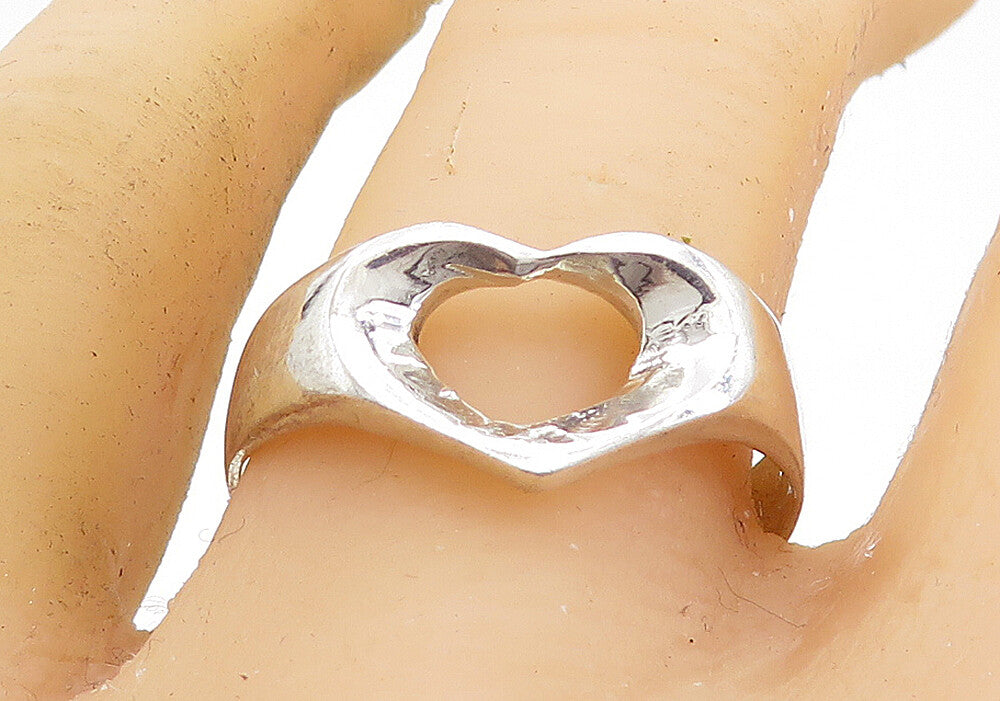 925 Sterling Silver  Large Polished Open Love Heart Band Ring Sz 11.5  RG7572