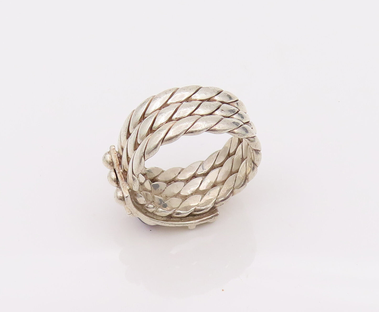 925 Silver  Vintage 3 Twisted Rope Band Cabochon Amethyst Ring Sz 7  RG26671