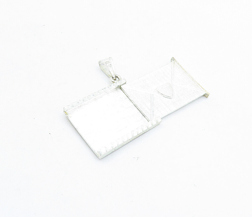 925 Sterling Silver  Vintage Diamond Cut Post Card Pendant (OPENS)  PT4676