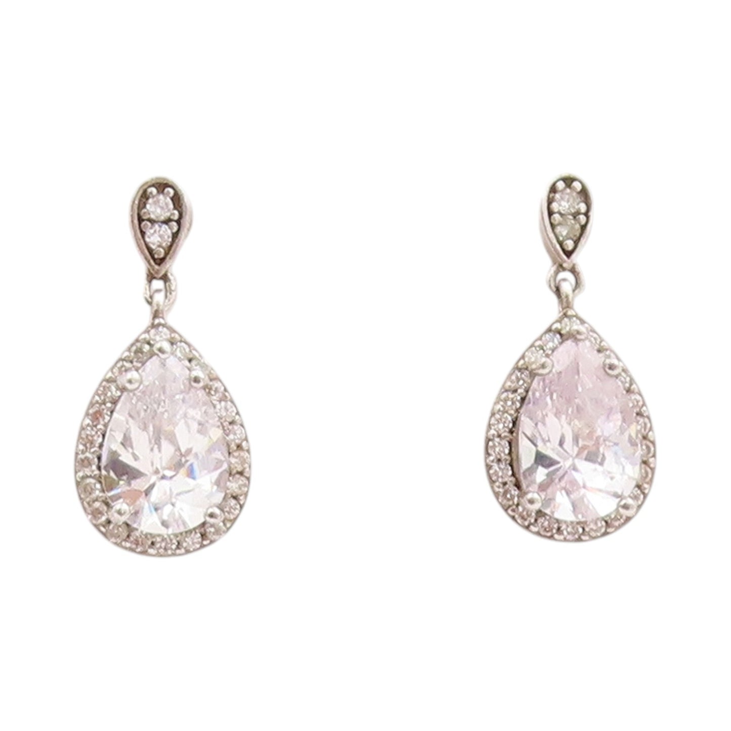 925 Sterling Silver Vintage Earrings Two Shape Sparkling CZ  Pear Drops  EG13707