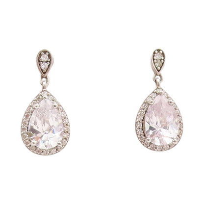 925 Sterling Silver Vintage Earrings Two Shape Sparkling CZ  Pear Drops  EG13707