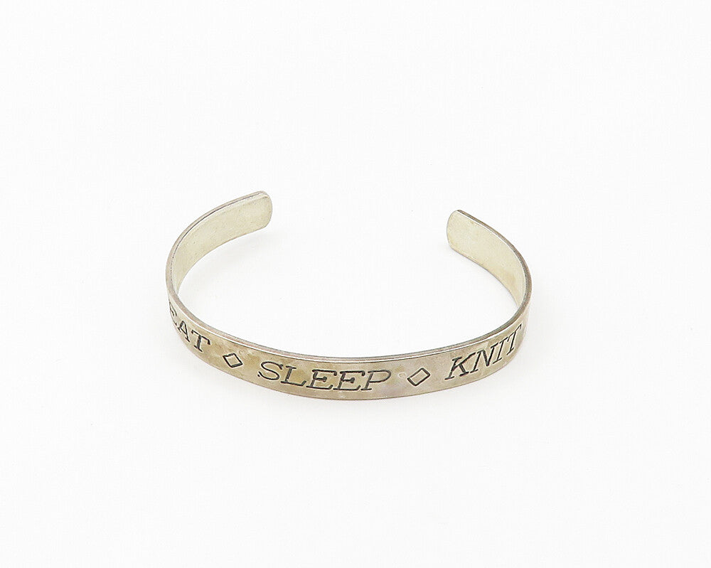 HAND & HAMMER 925 Silver  Vintage Eat Sleep Knit Shiny Cuff Bracelet  BT7211