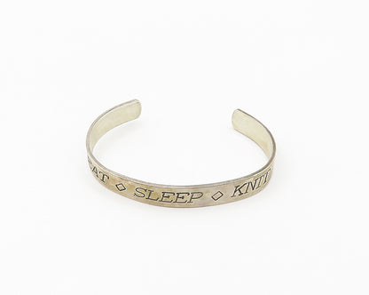 HAND & HAMMER 925 Silver  Vintage Eat Sleep Knit Shiny Cuff Bracelet  BT7211