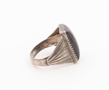 925 Sterling Silver Vintage Ring REX ABEITA NAVAJO Onyx Band  Sz 10.5  RG36620