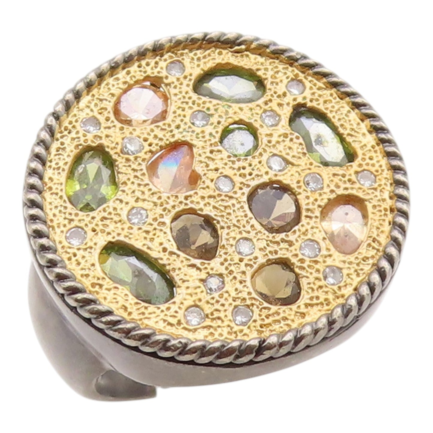925 Sterling Silver Vintage Ring Two Tone Gemstone Inset Band  Sz 6.5  RG36271